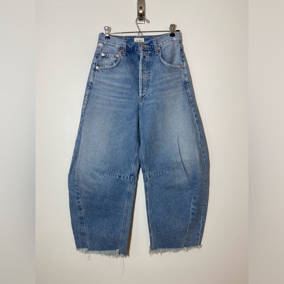Citizen Of Humanity Horshoe Barrel Jeans Womens 25 Blue Button Fly Raw Hem Denim - Picture 3 of 13